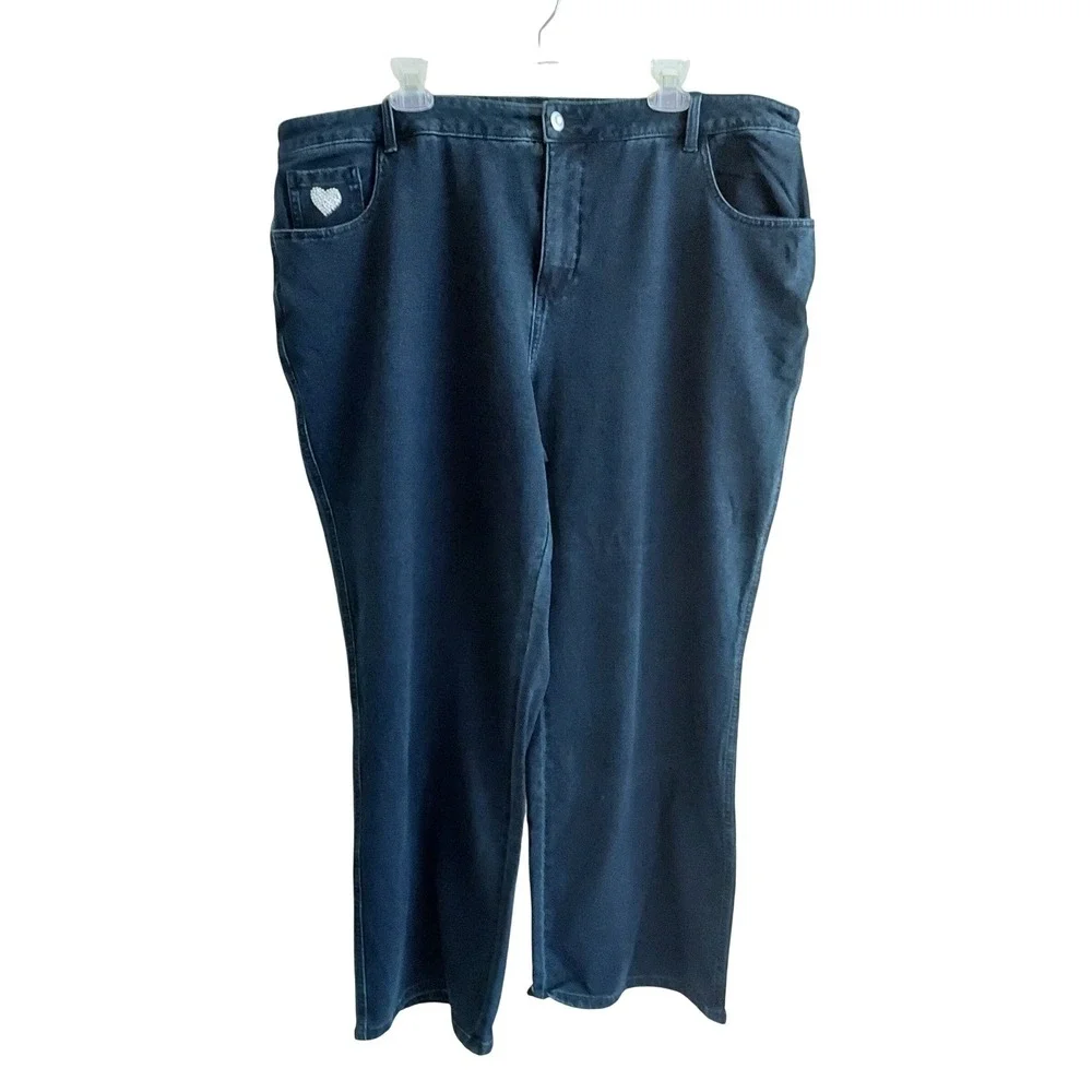 Dream Jeannes Rhinestone Heart Quacker Facto Pants Comfort Fit blue Size 22W QVC - Picture 2 of 7